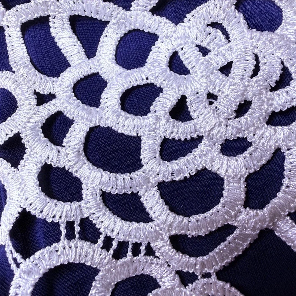 LRL Ralph Lauren Navy & White Crochet Lace Sheath Dress Size 10 Sleeveless